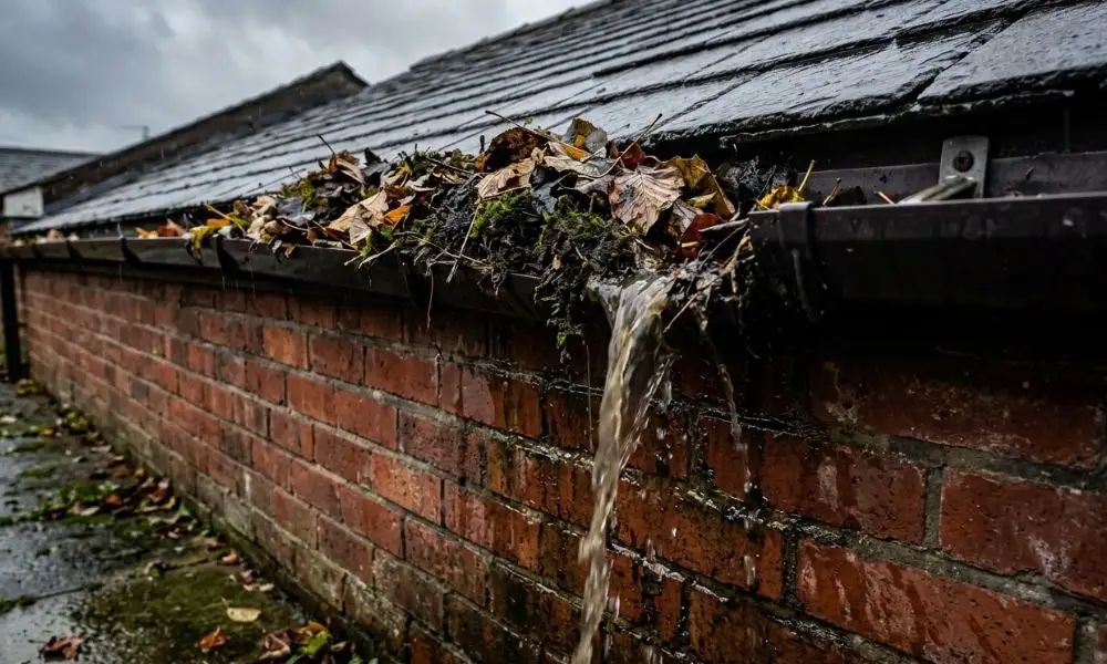 blocked gutters overflowing