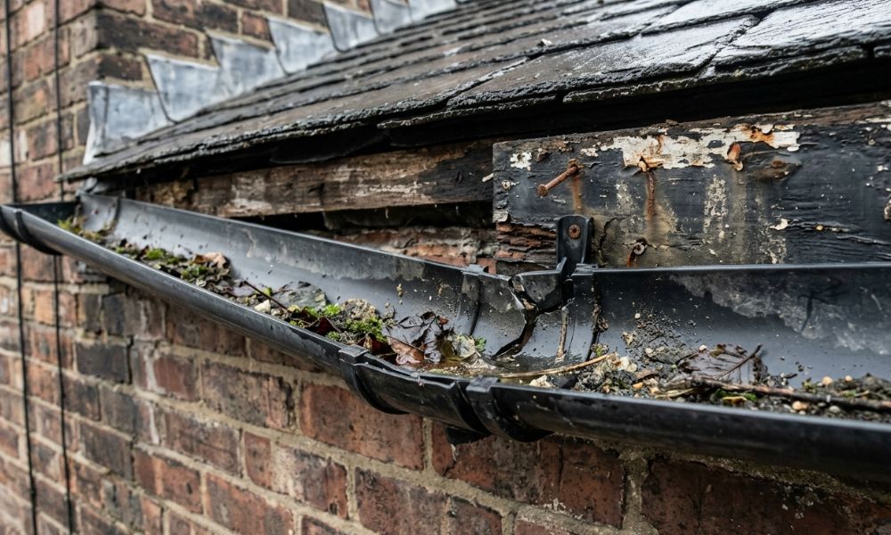 broken guttering in stoke-on-trent house