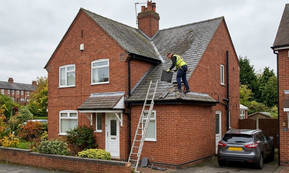 man fixing a roof in stoke-on-trent