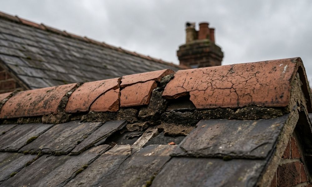 cracked roof tiles on house in stoke-on-trent