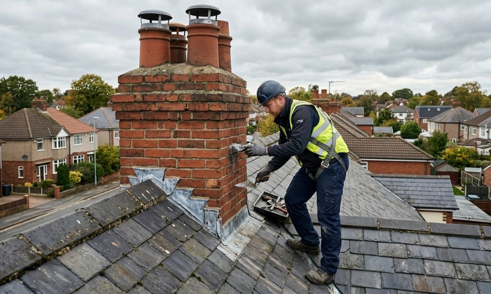 man fixing chimney breast
