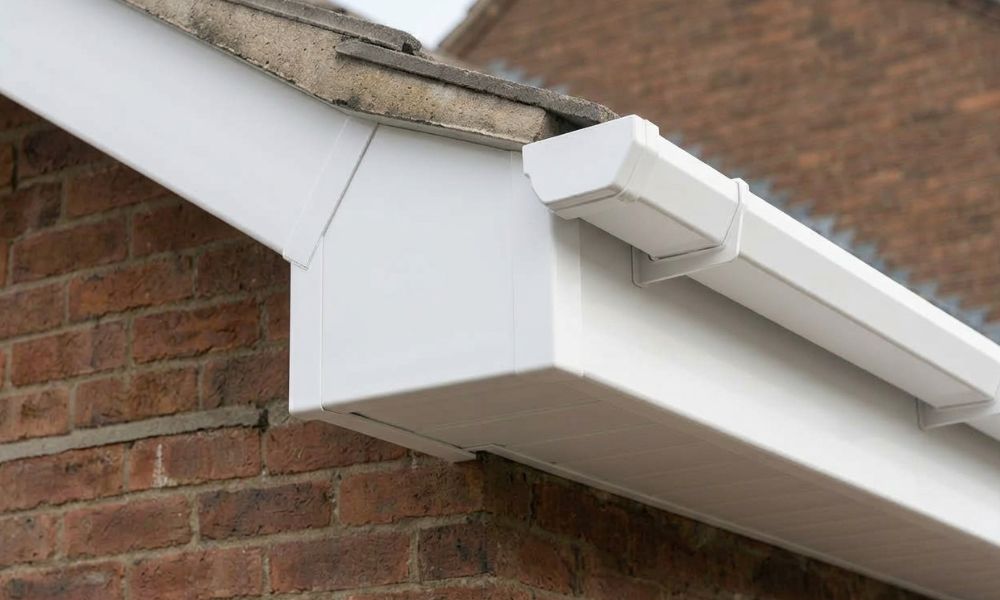 Close-up of new white uPVC fascia, soffit and guttering fitted by Potteries Fascias in Stoke-on-Trent