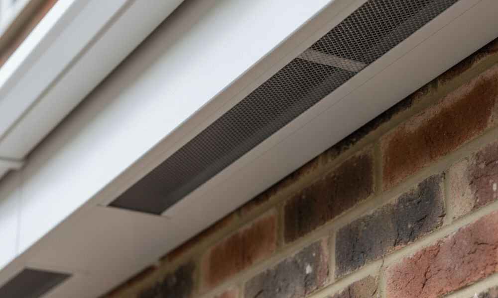 New white uPVC vented soffit panel fitted by Potteries Fascias in Stoke-on-Trent